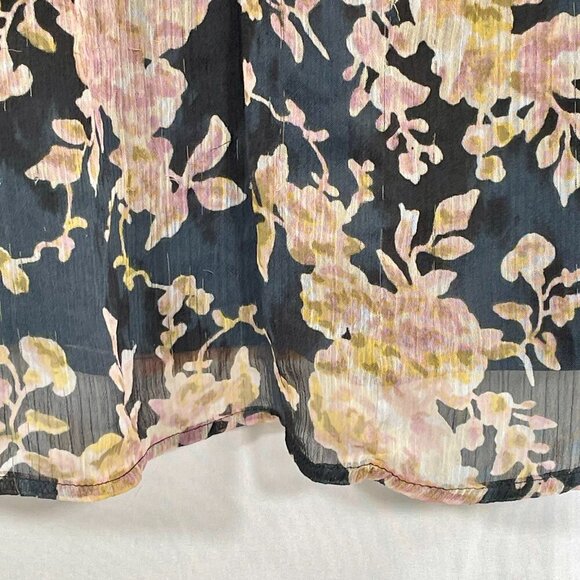 Lauren Conrad Ruffle Sleeve Floral Blouse 2X | Black Pink Romantic Chiffon Top - Picture 10 of 16